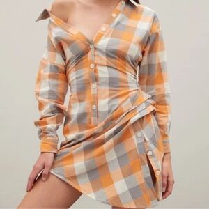 Atoir Asymmetrical Plaid Dress in Orange and Gray